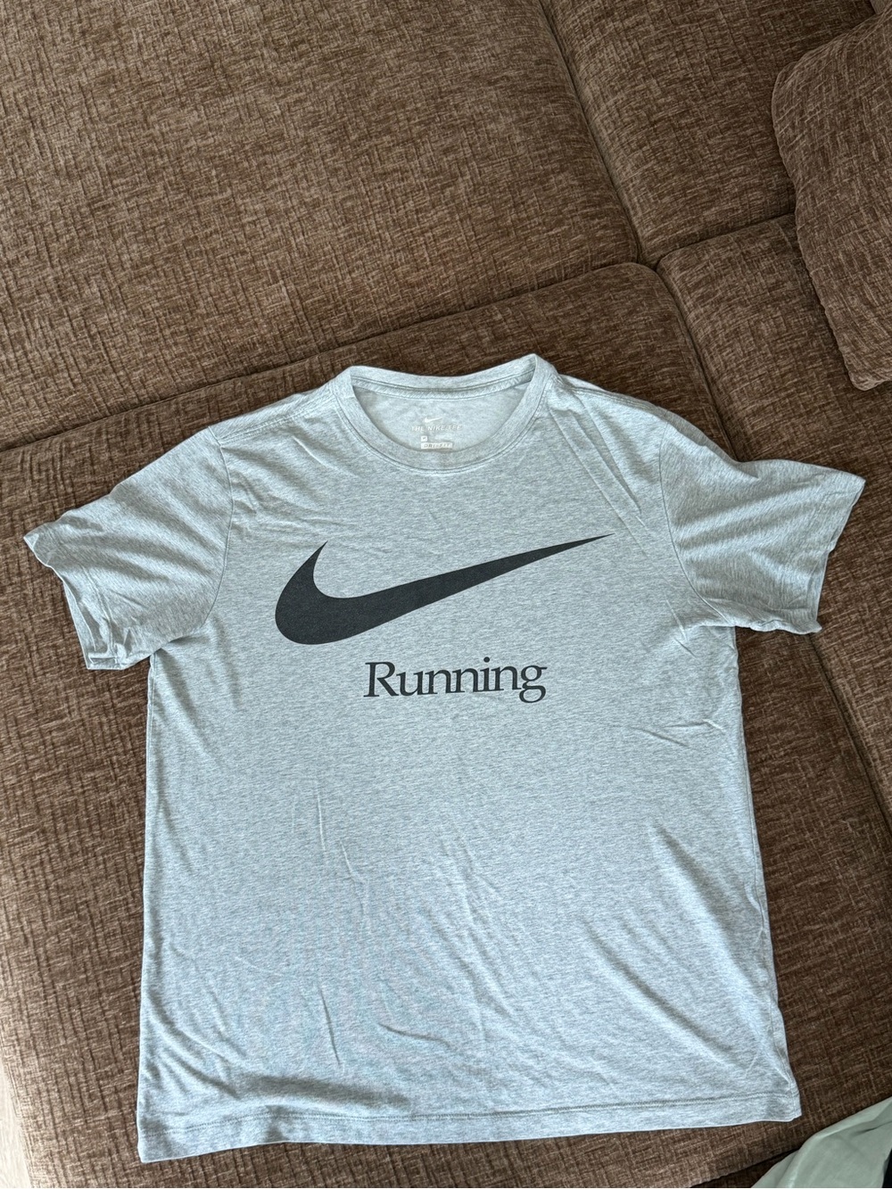 Nike Gray 'Running' Short Sleeve Tee with Black Swoosh